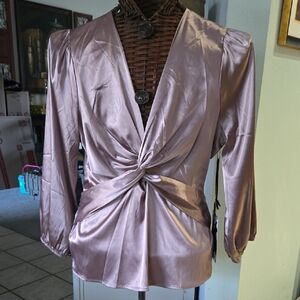 Elegant Purple Wrap Tie Front Blouse
